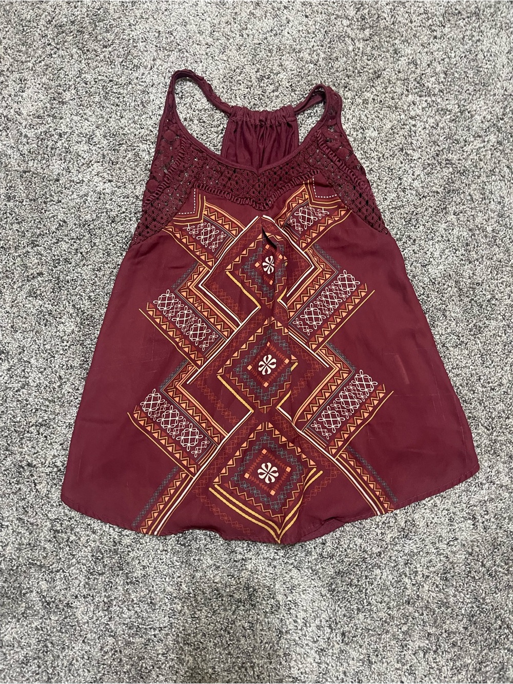 Boho Embroidered Maroon Halter Tank Top